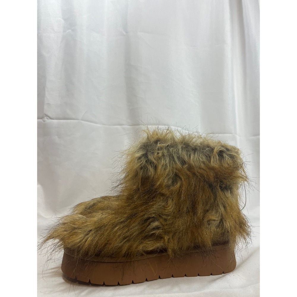 A New Day Womens Faux Fur Platform Ankle Boots Tan Brown Size 11 New